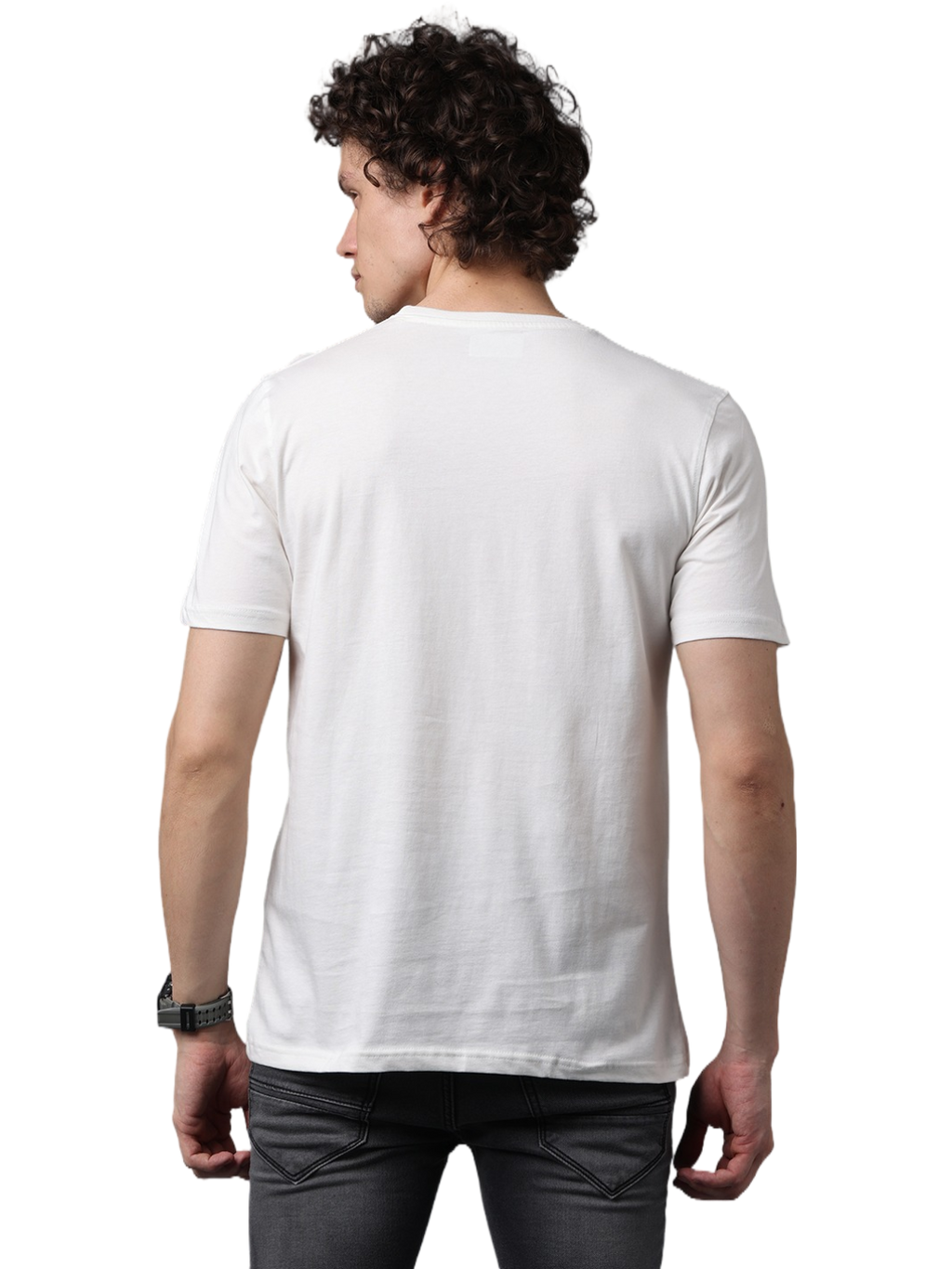 Men's Printed Round Neck T-Shirt, Off White