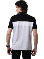 Men's Short Sleeve Polo T-Shirt with Black Contrast Stripes, White, Grey