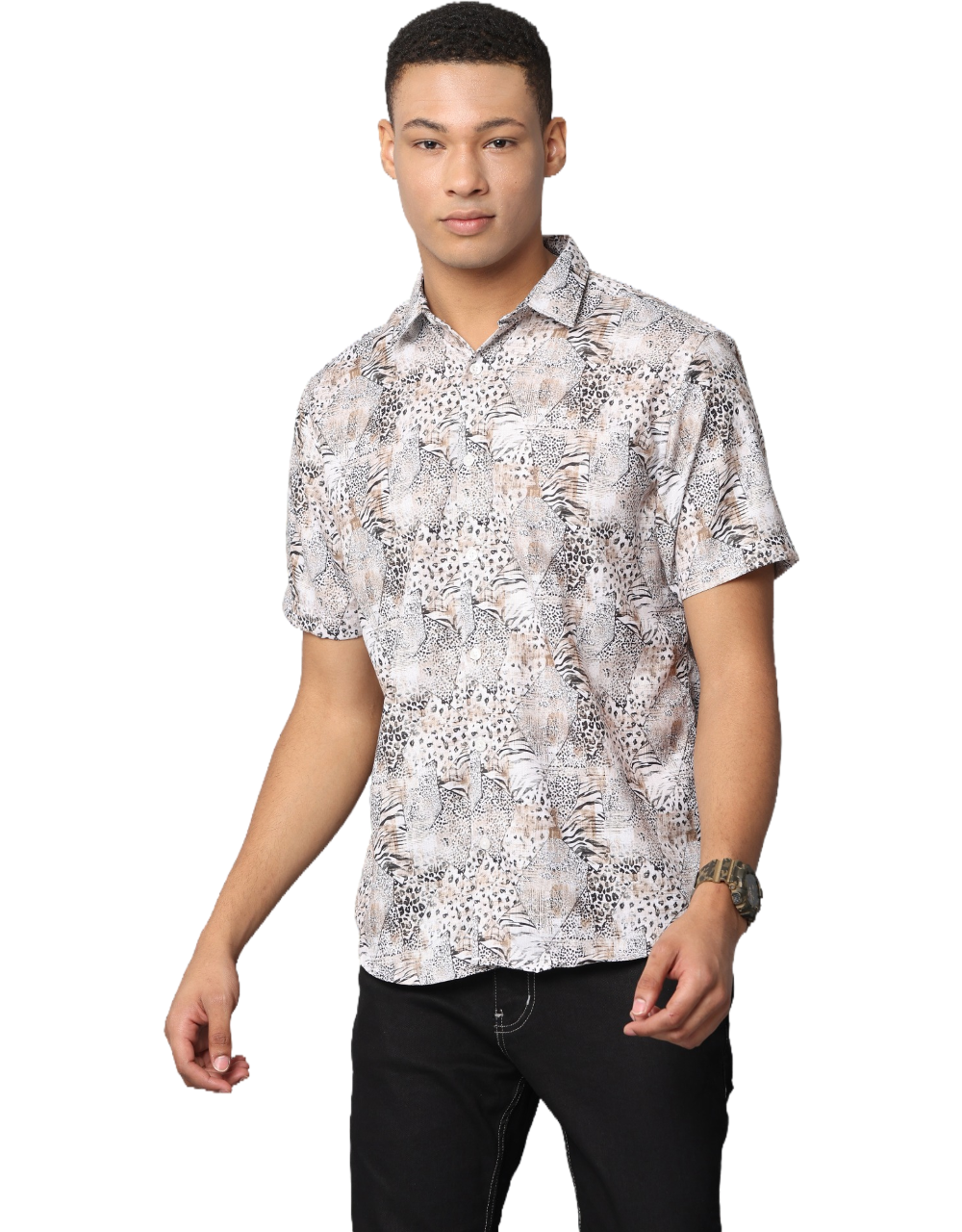 Men's Leopard Print Short Sleeve Casual Shirt