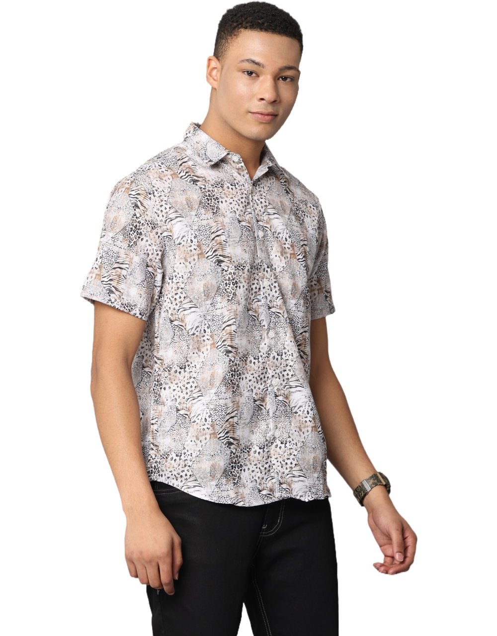 Men's Leopard Print Short Sleeve Casual Shirt
