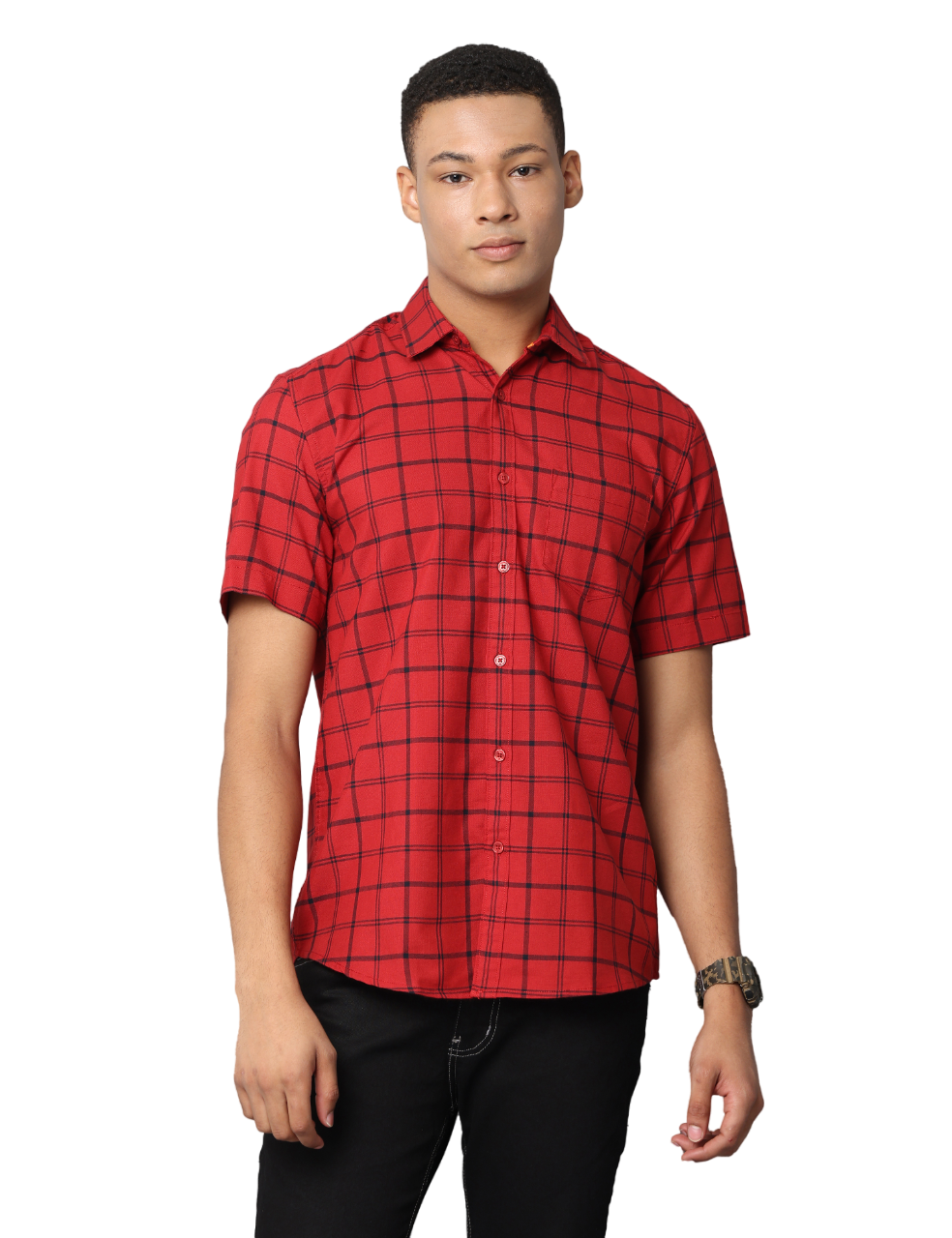 Men's Red Checkered Slim Fit Casual Shirt
