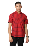 Men's Red Checkered Slim Fit Casual Shirt
