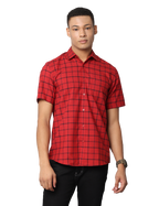 Men's Red Checkered Slim Fit Casual Shirt