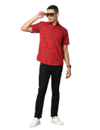 Men's Red Checkered Slim Fit Casual Shirt