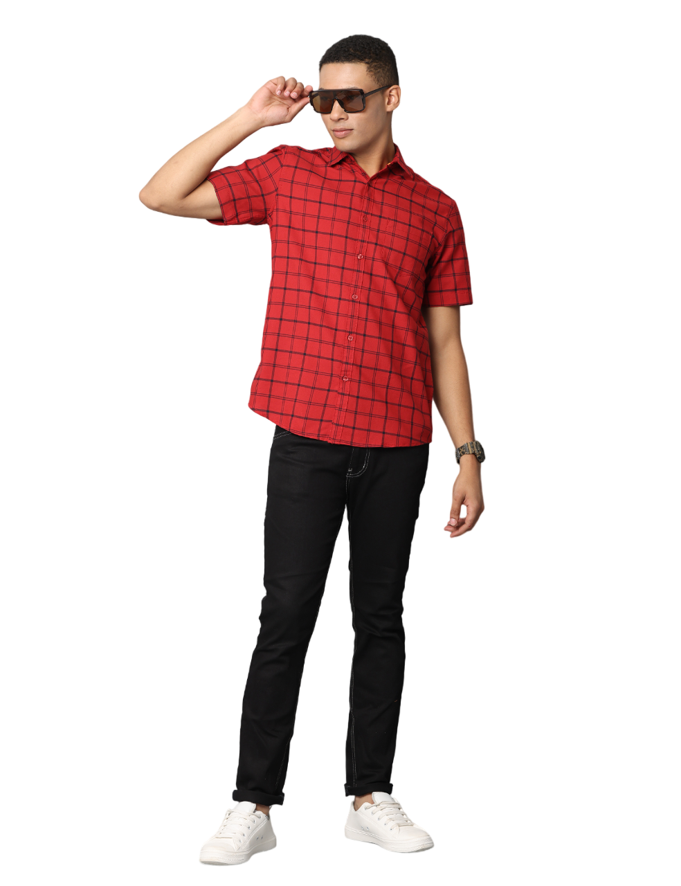 Men's Red Checkered Slim Fit Casual Shirt