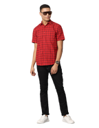 Men's Red Checkered Slim Fit Casual Shirt