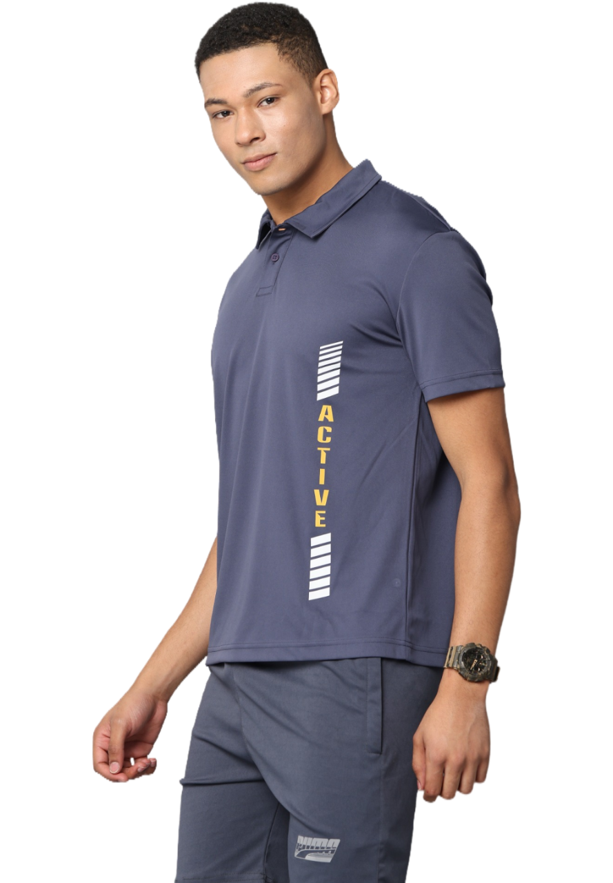 Men's Blue Athleisure Dry Fit Polo T-Shirt