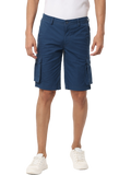 Men's Cotton Knee Length Solid Cargo Shorts, Blue