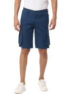 Men's Cotton Knee Length Solid Cargo Shorts, Blue