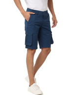 Men's Cotton Knee Length Solid Cargo Shorts, Blue