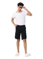 Men's Cotton Knee Length Solid Cargo Shorts, Black