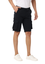Men's Cotton Knee Length Solid Cargo Shorts, Black