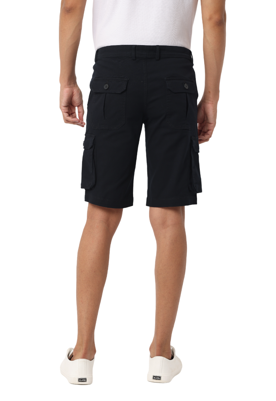Men's Cotton Knee Length Solid Cargo Shorts, Black