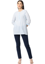 Women's Blue Striped Cotton Kurta Top