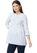Women's Blue Striped Cotton Kurta Top