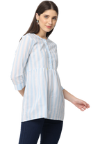 Women's Blue Striped Cotton Kurta Top