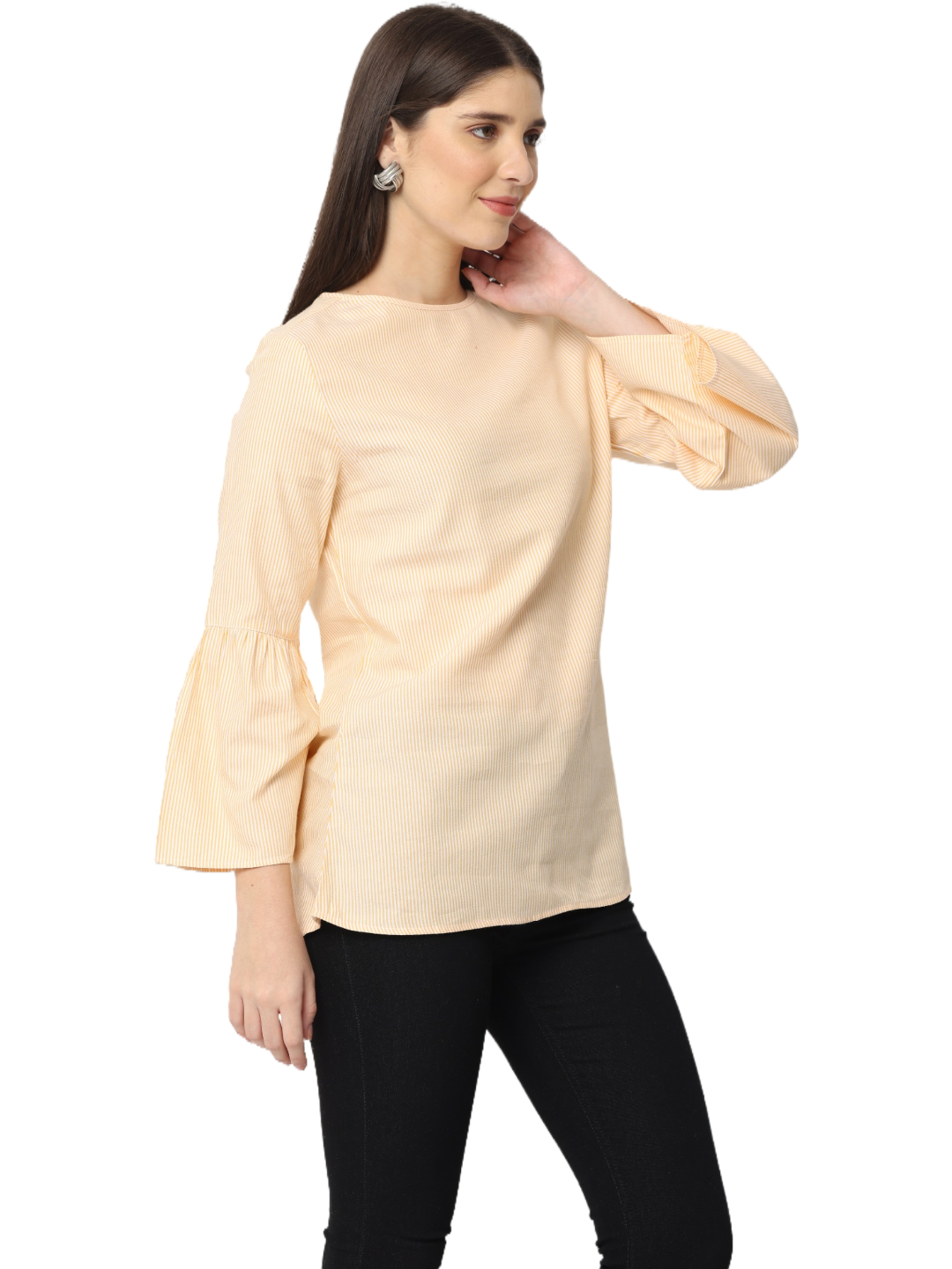 Women's Bell Sleeve Kurta, Peach, Tops