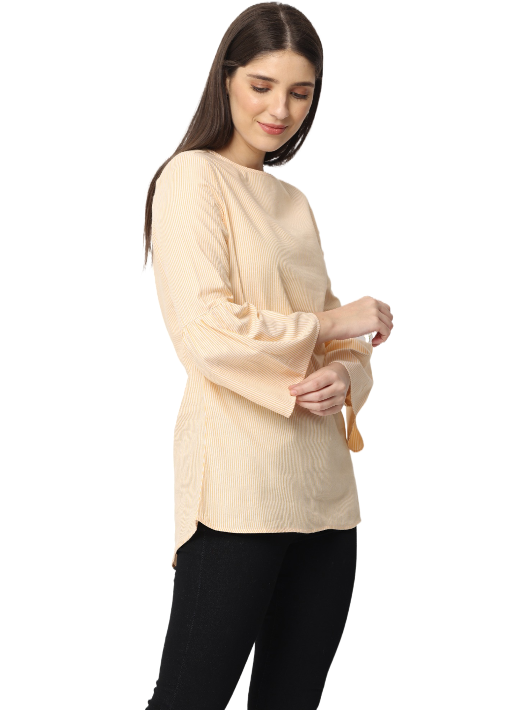 Women's Bell Sleeve Kurta, Peach, Tops
