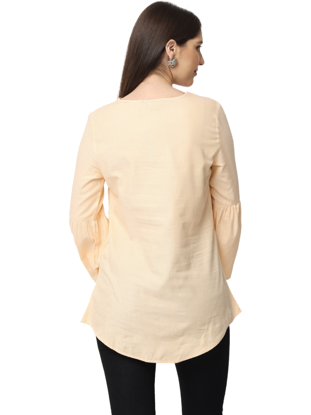 Women's Bell Sleeve Kurta, Peach, Tops