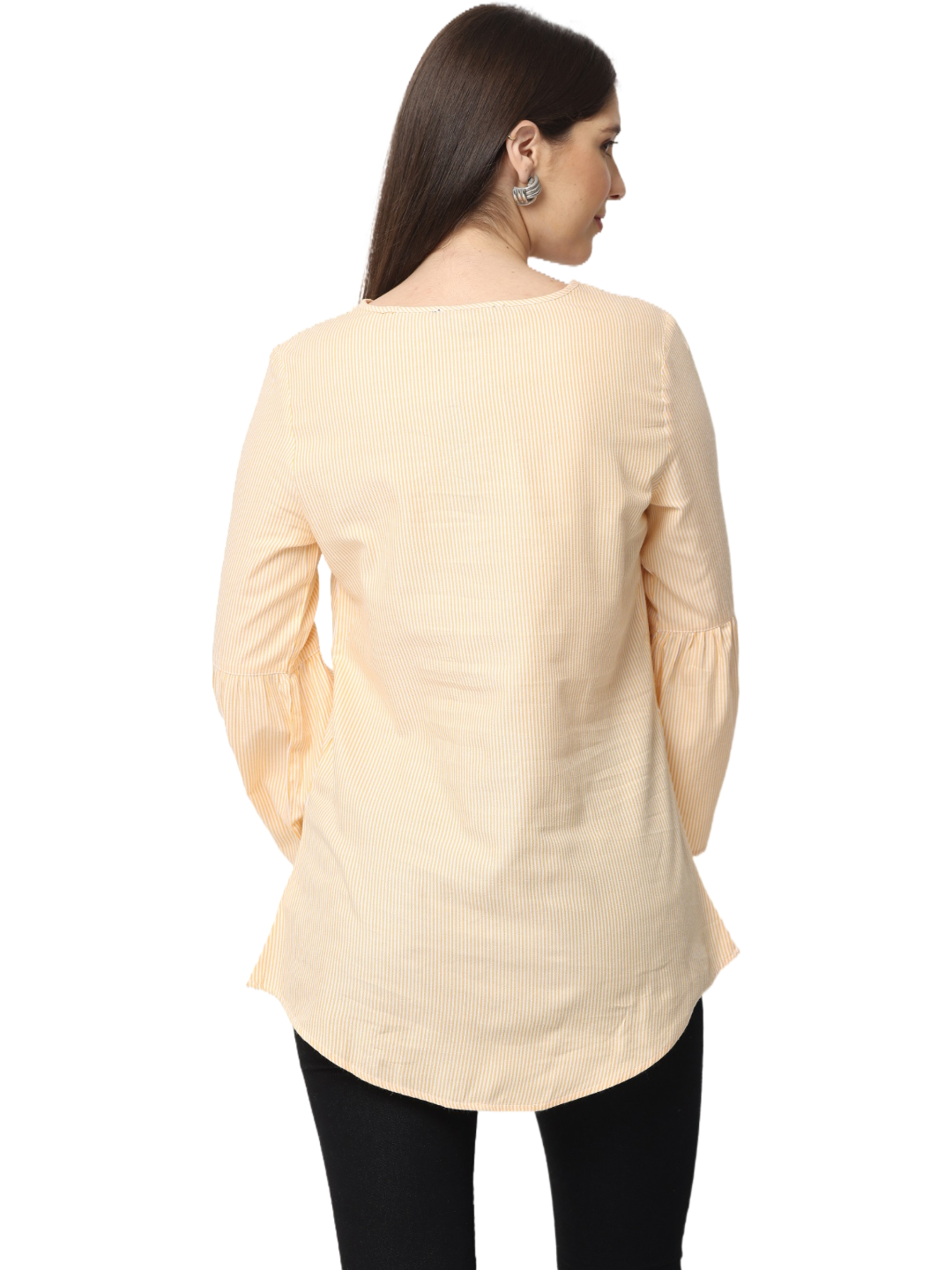 Women's Bell Sleeve Kurta, Peach, Tops