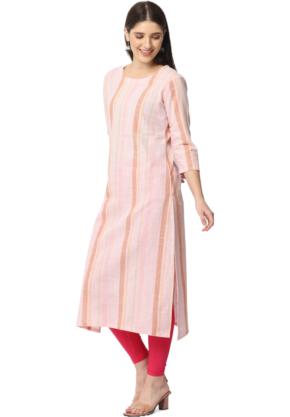Women's Pink Striped Cotton Kurta Top