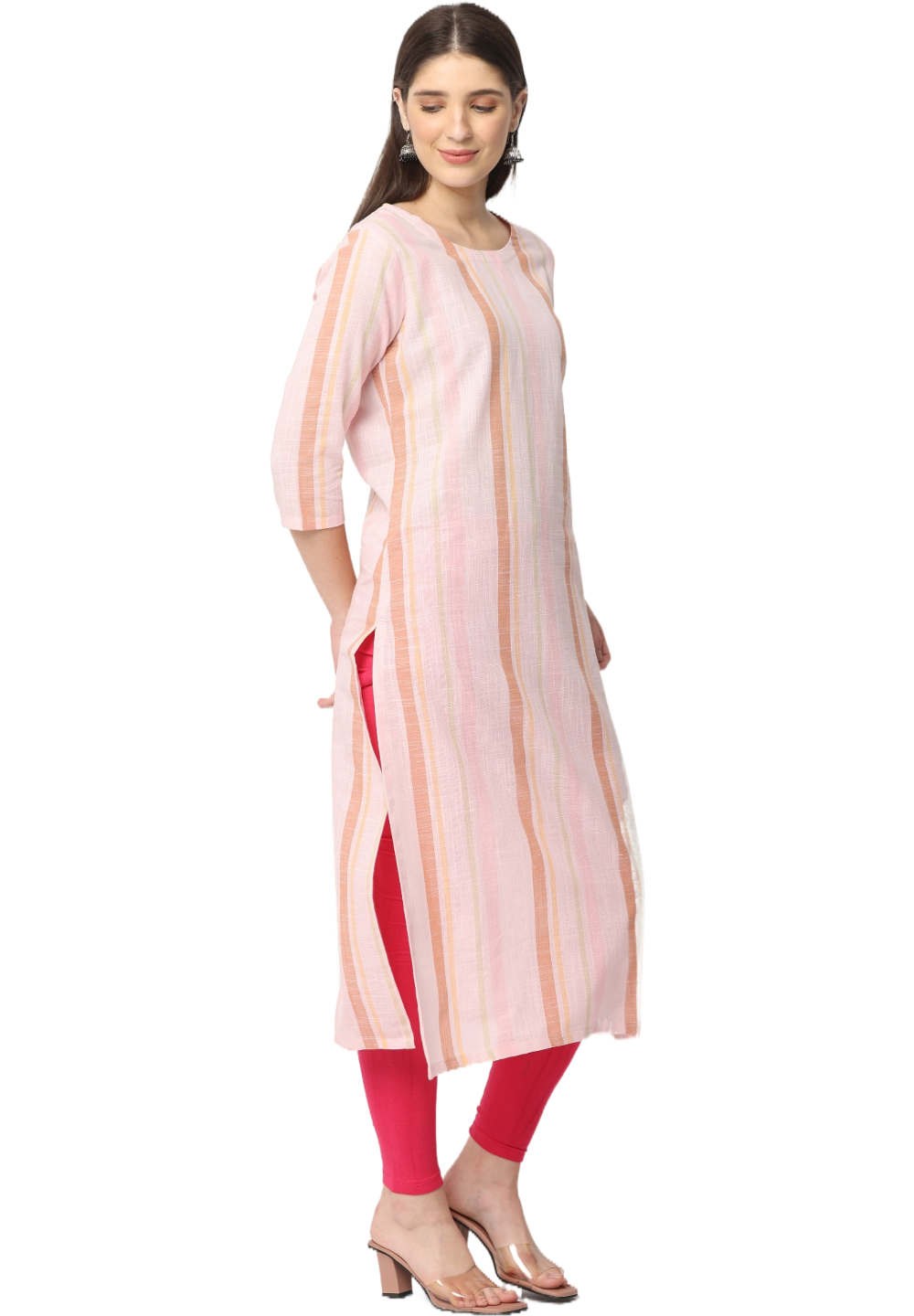Women's Pink Striped Cotton Kurta Top