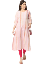 Women's Pink Striped Cotton Kurta Top