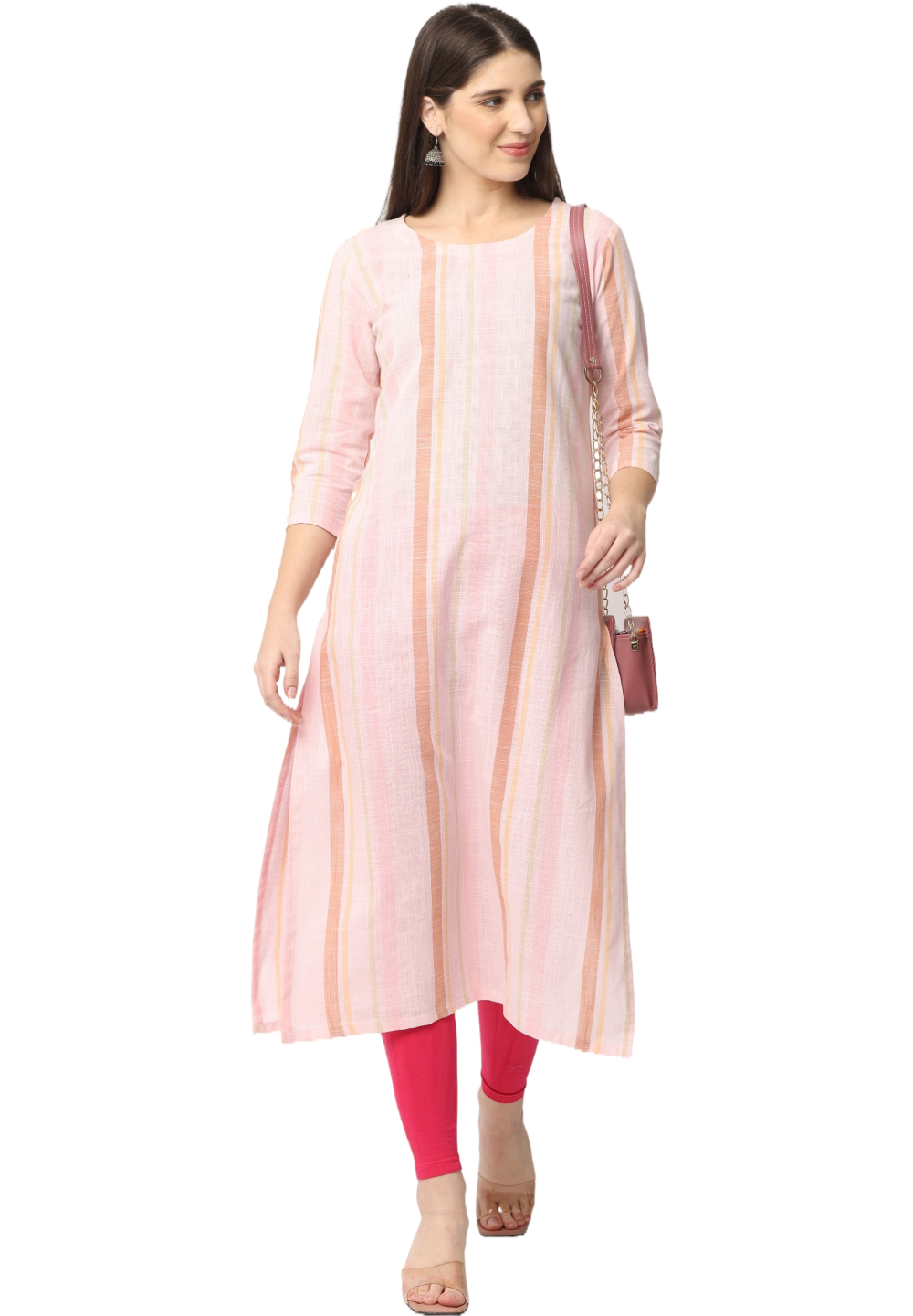 Women's Pink Striped Cotton Kurta Top