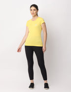 Women's Yellow Slim Fit Athleisure Crew Neck T-Shirt