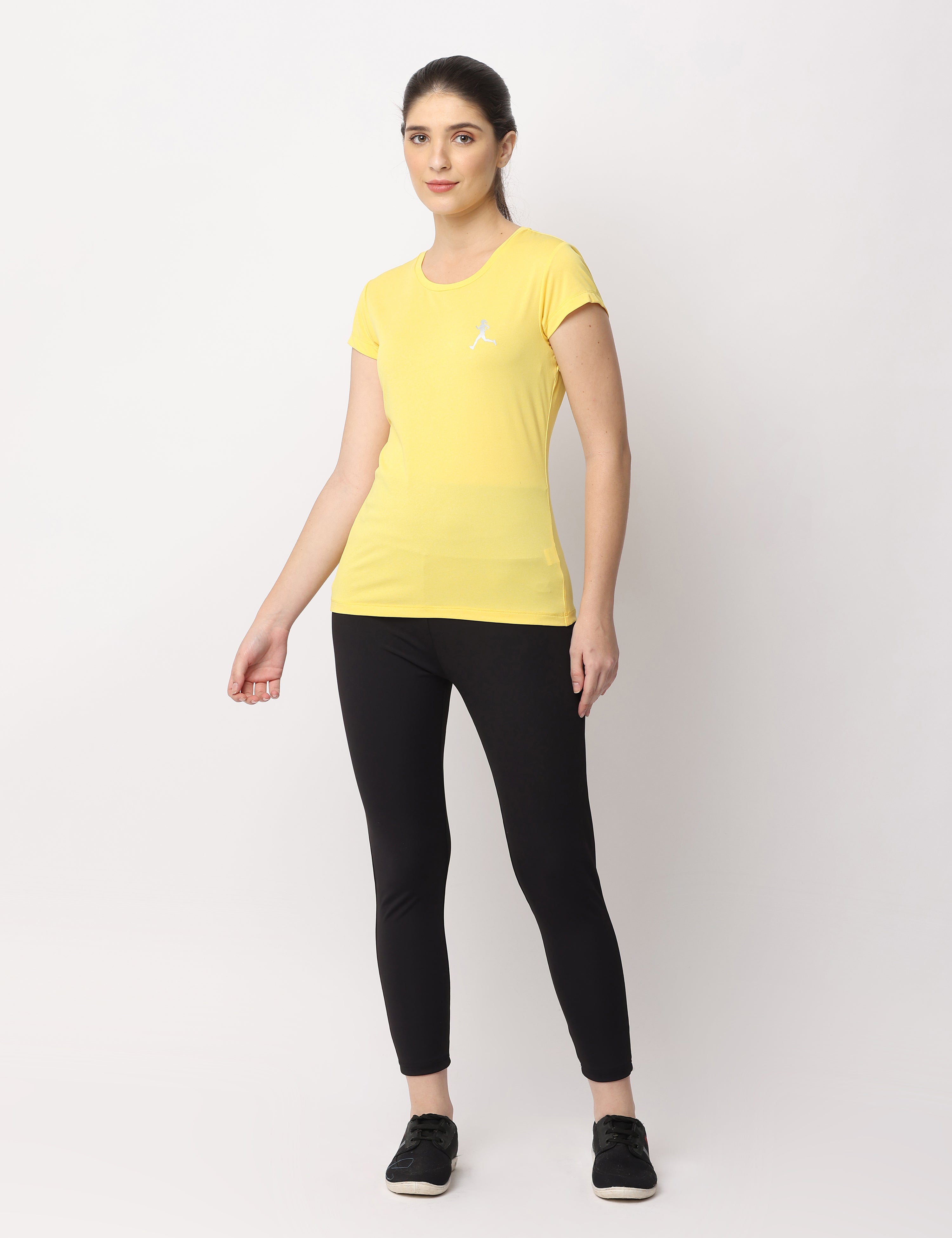 Women's Yellow Slim Fit Athleisure Crew Neck T-Shirt
