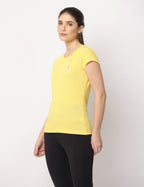 Women's Yellow Slim Fit Athleisure Crew Neck T-Shirt