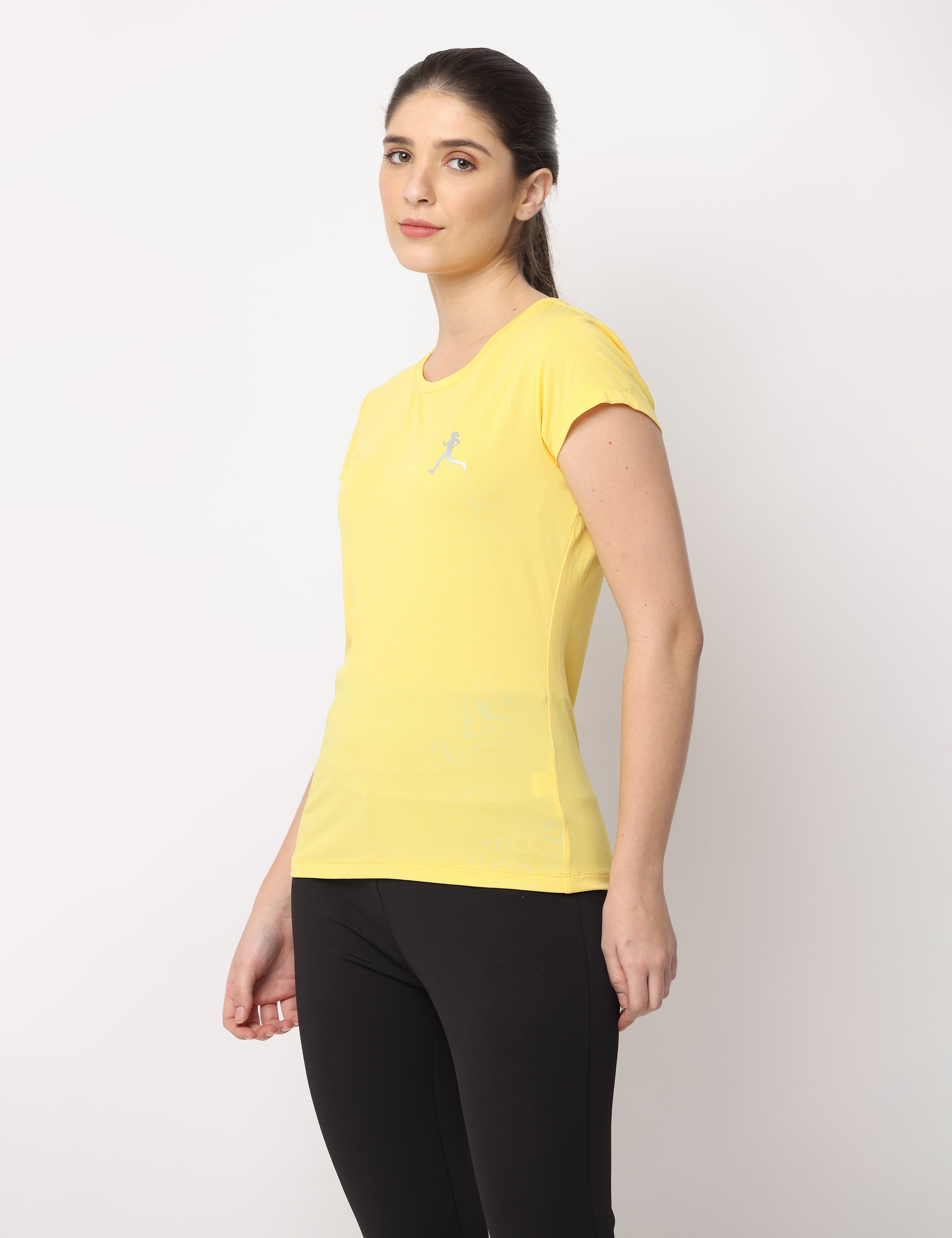 Women's Yellow Slim Fit Athleisure Crew Neck T-Shirt
