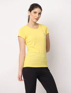 Women's Yellow Slim Fit Athleisure Crew Neck T-Shirt