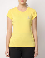 Women's Yellow Slim Fit Athleisure Crew Neck T-Shirt