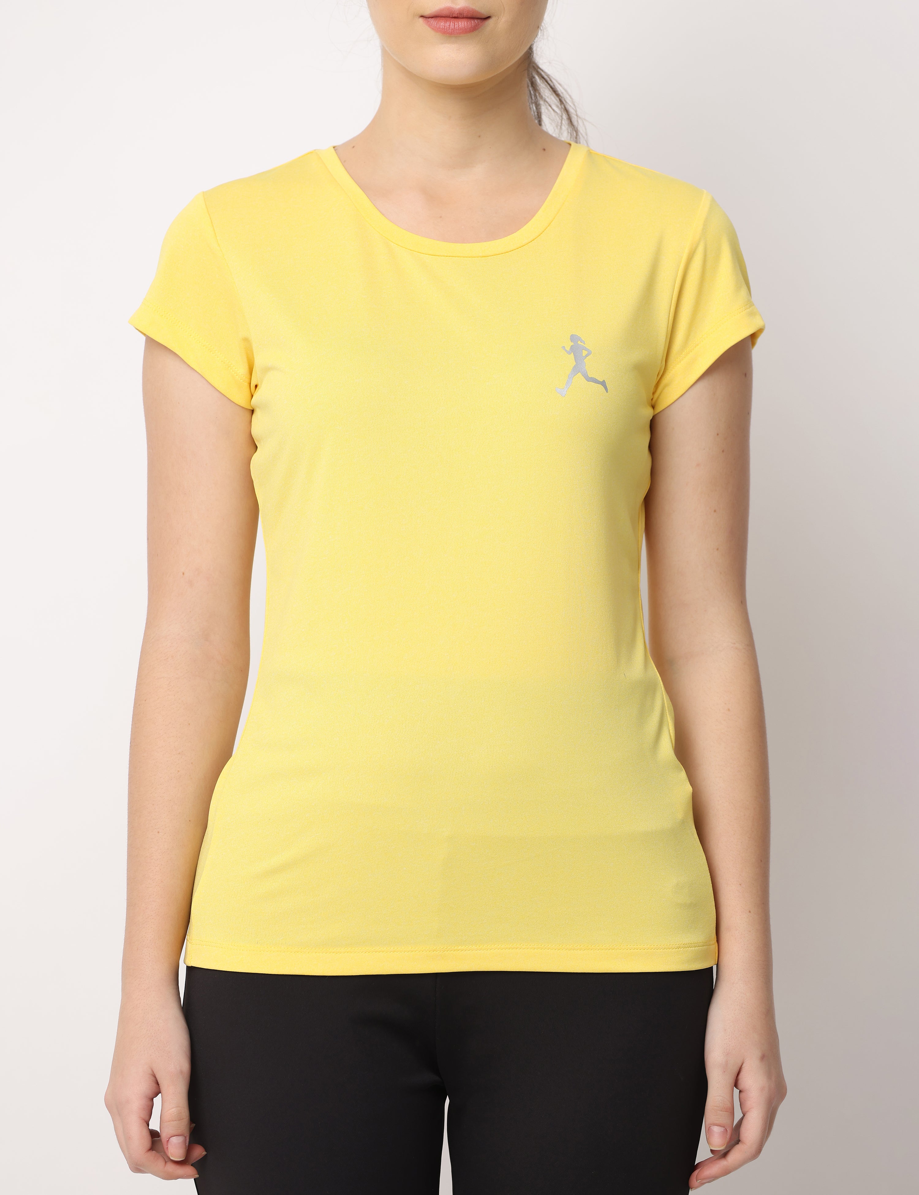 Women's Yellow Slim Fit Athleisure Crew Neck T-Shirt