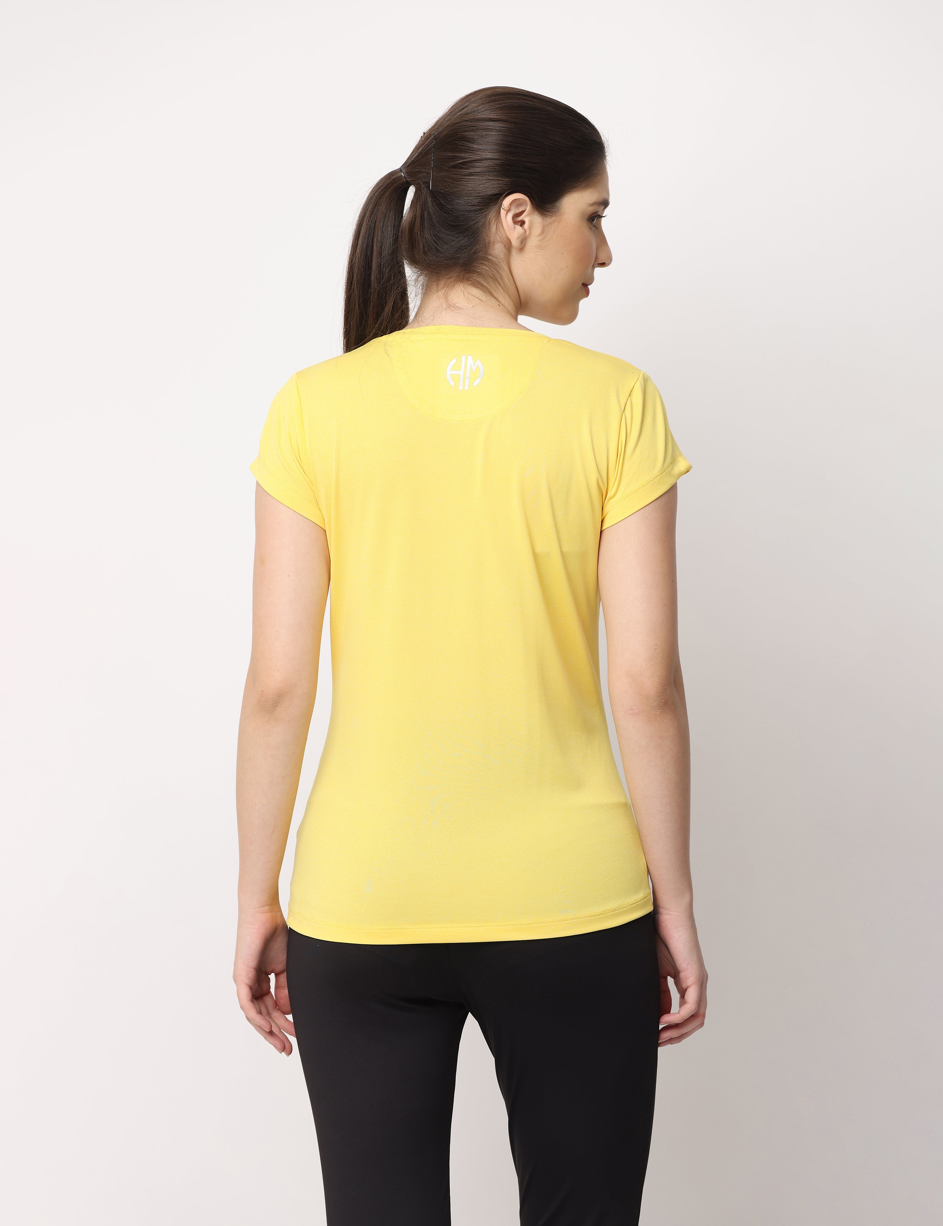 Women's Yellow Slim Fit Athleisure Crew Neck T-Shirt