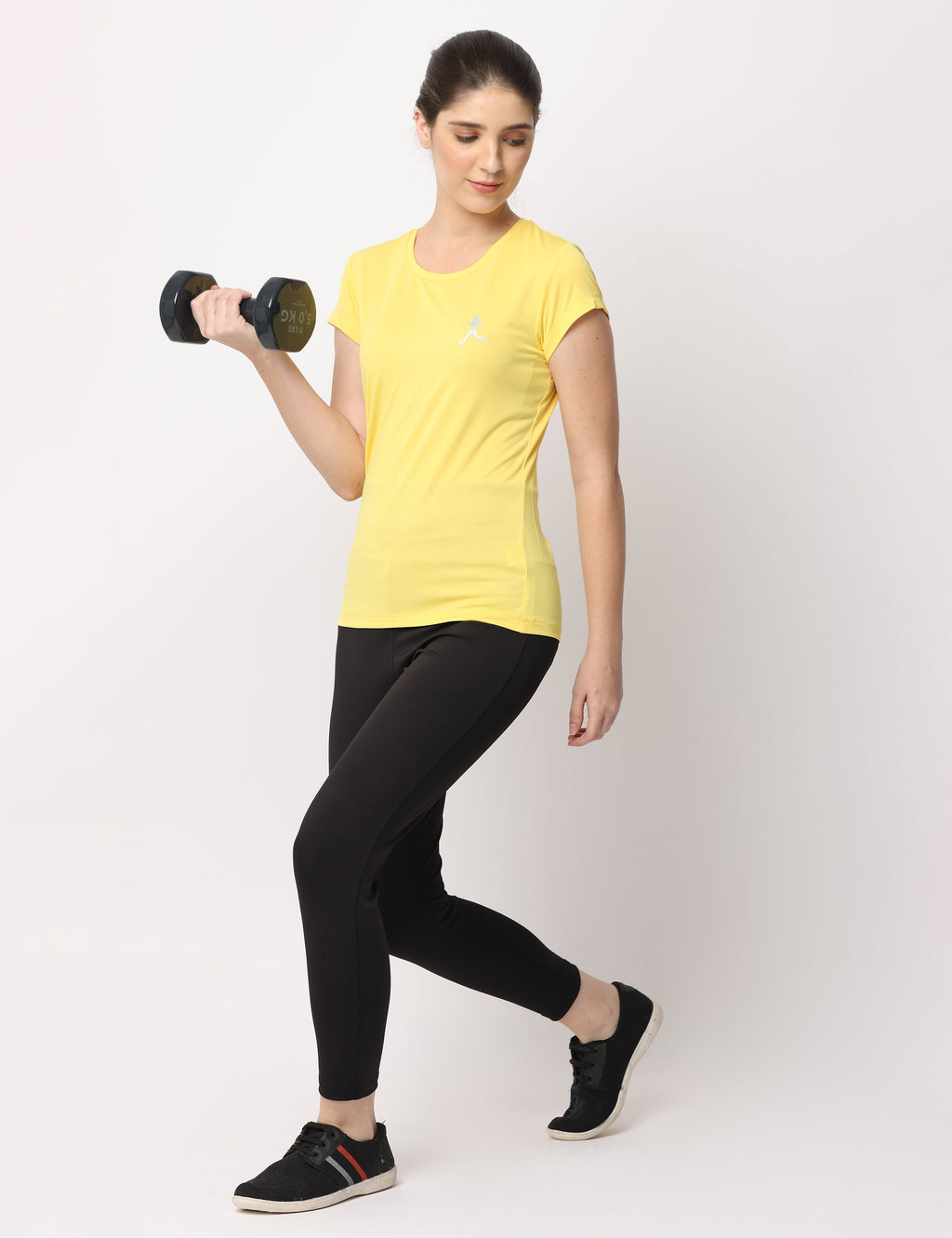 Women's Yellow Slim Fit Athleisure Crew Neck T-Shirt