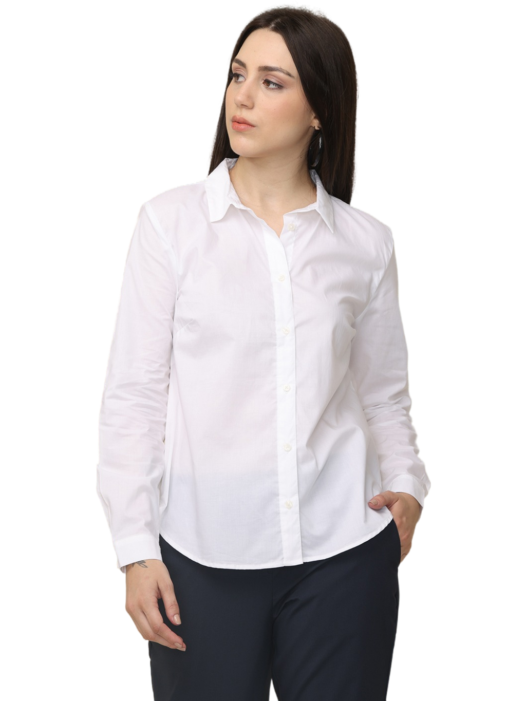 Women's White Slim Fit Cotton Formal Shirt