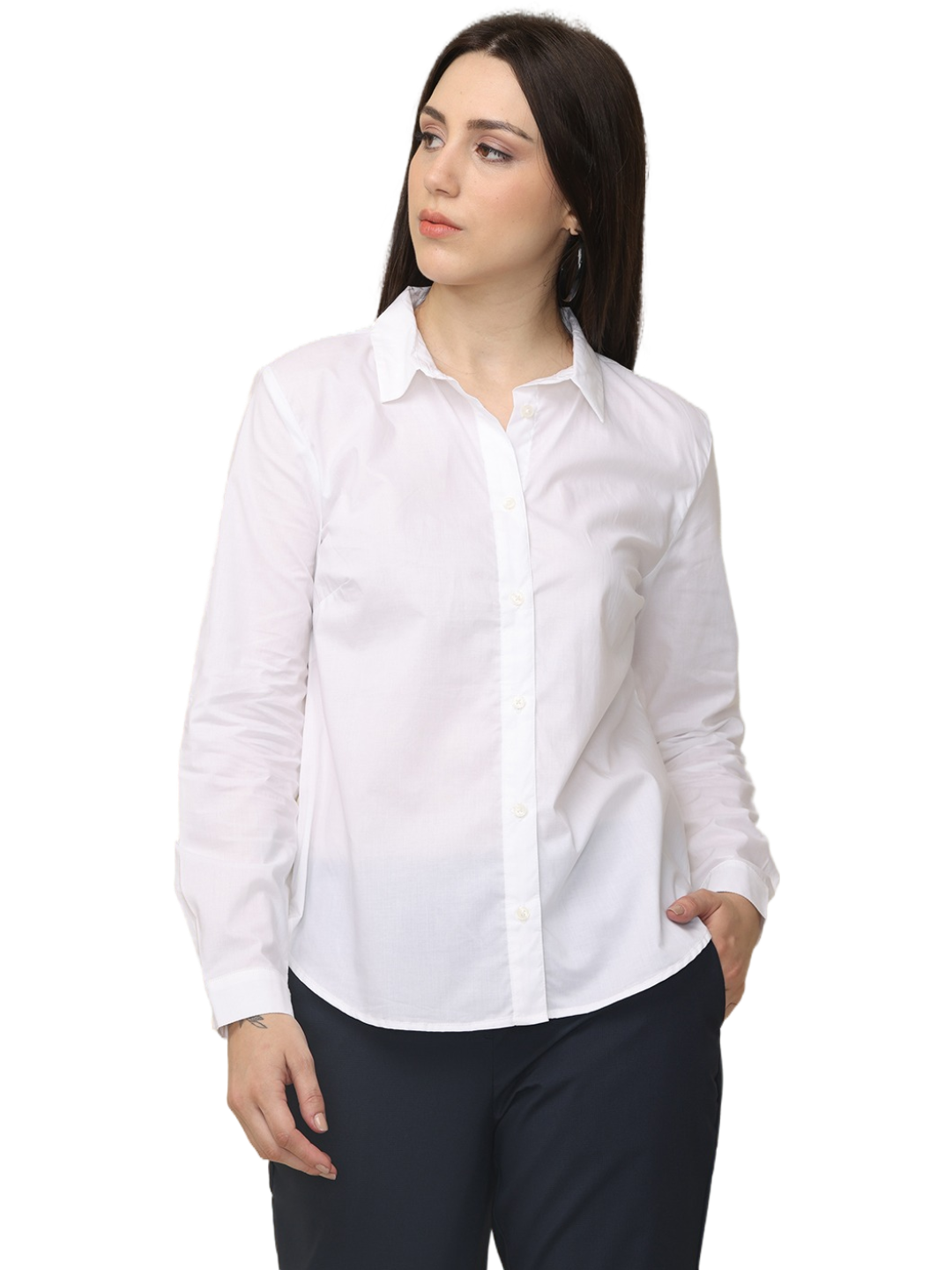 Women's White Slim Fit Cotton Formal Shirt