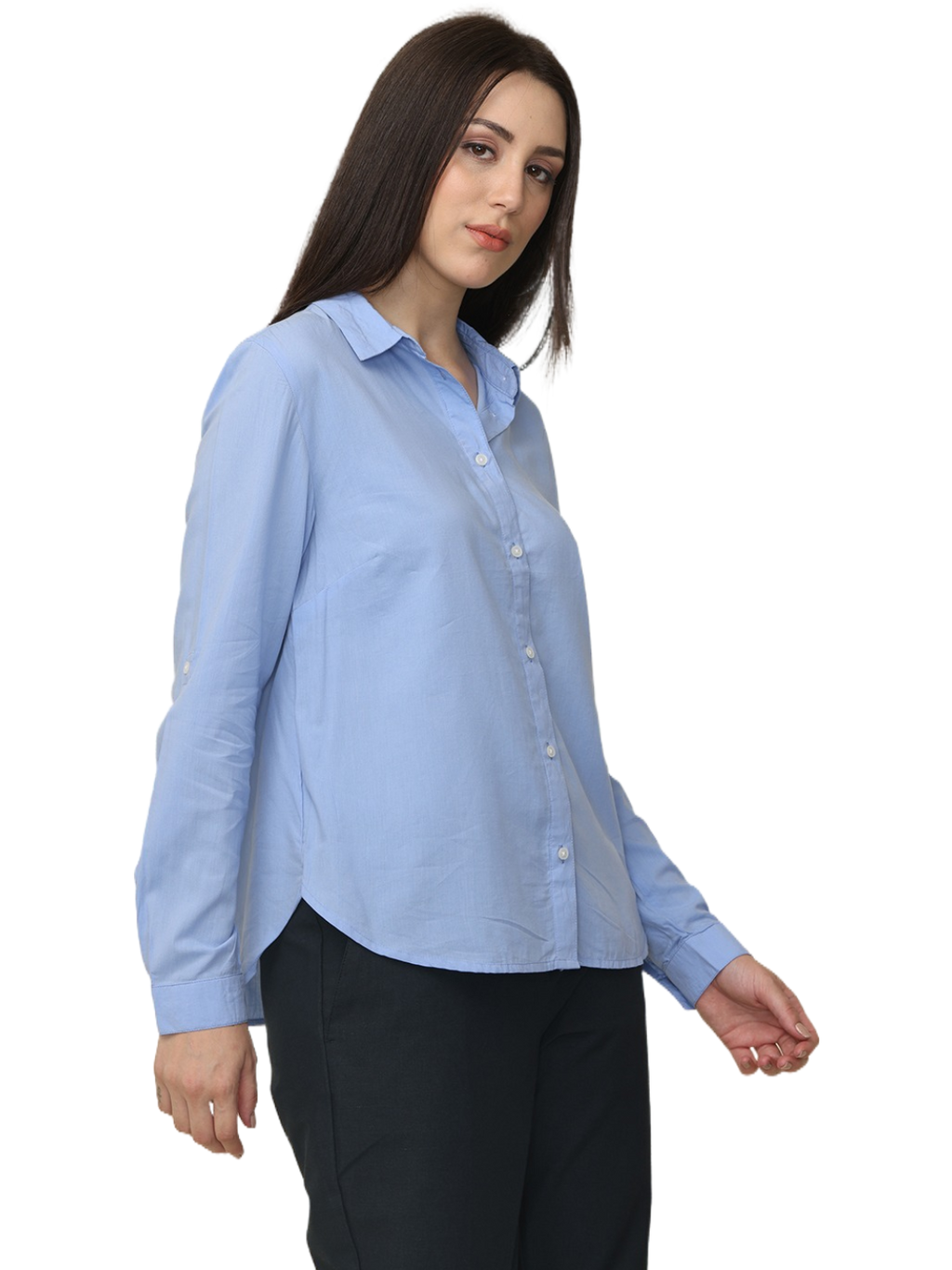 Women's Sky Blue Slim Fit Cotton Formal Shirt