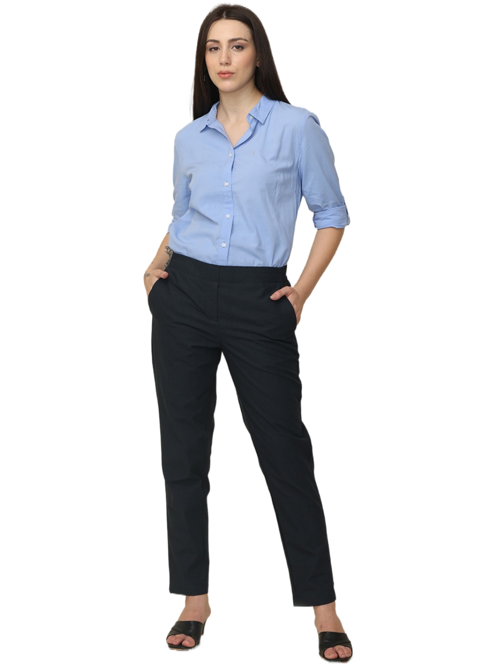 Women's Sky Blue Slim Fit Cotton Formal Shirt