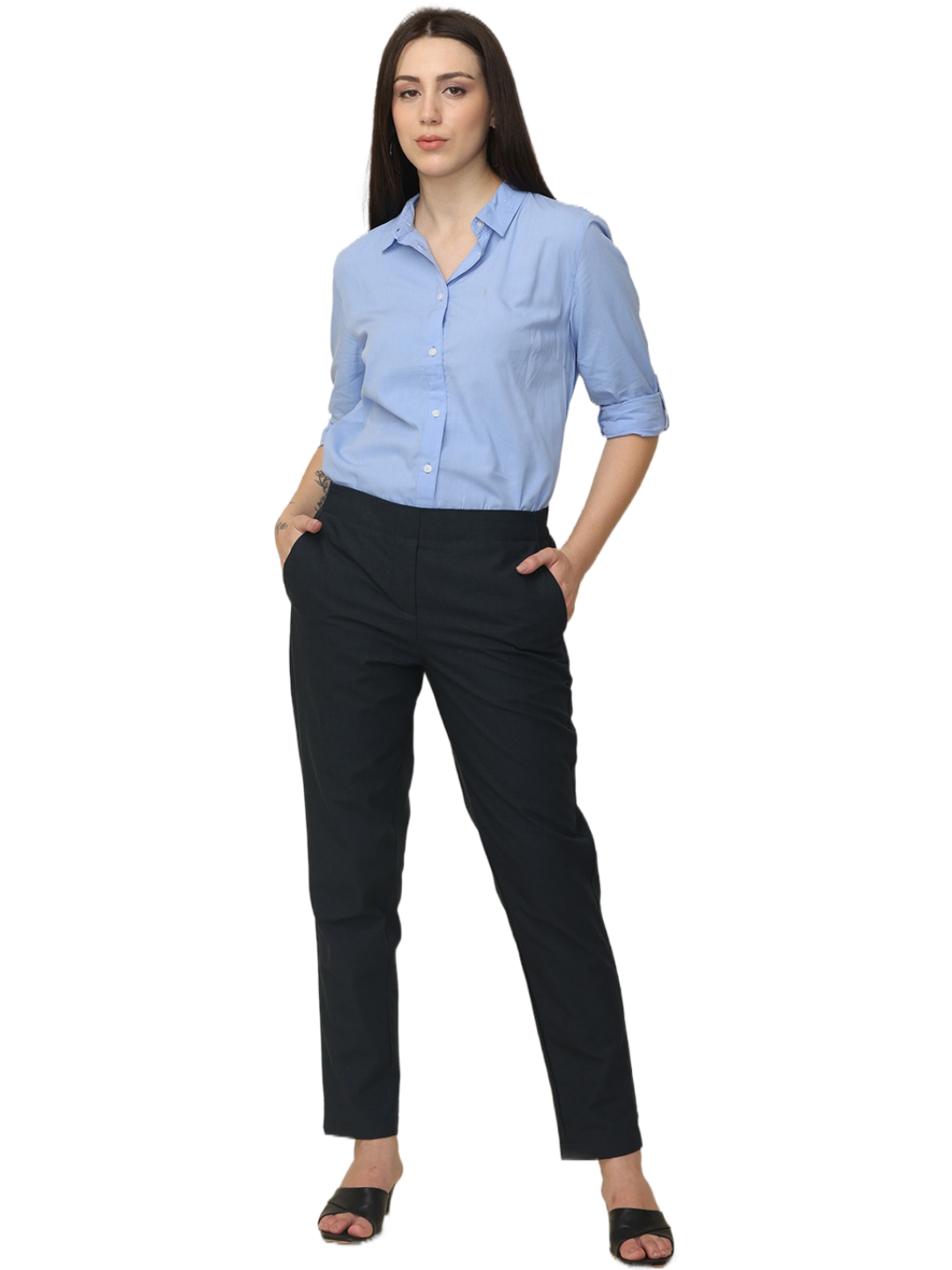 Women's Sky Blue Slim Fit Cotton Formal Shirt
