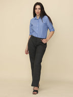 Women's Blue Solid Chambray Formal Shirt