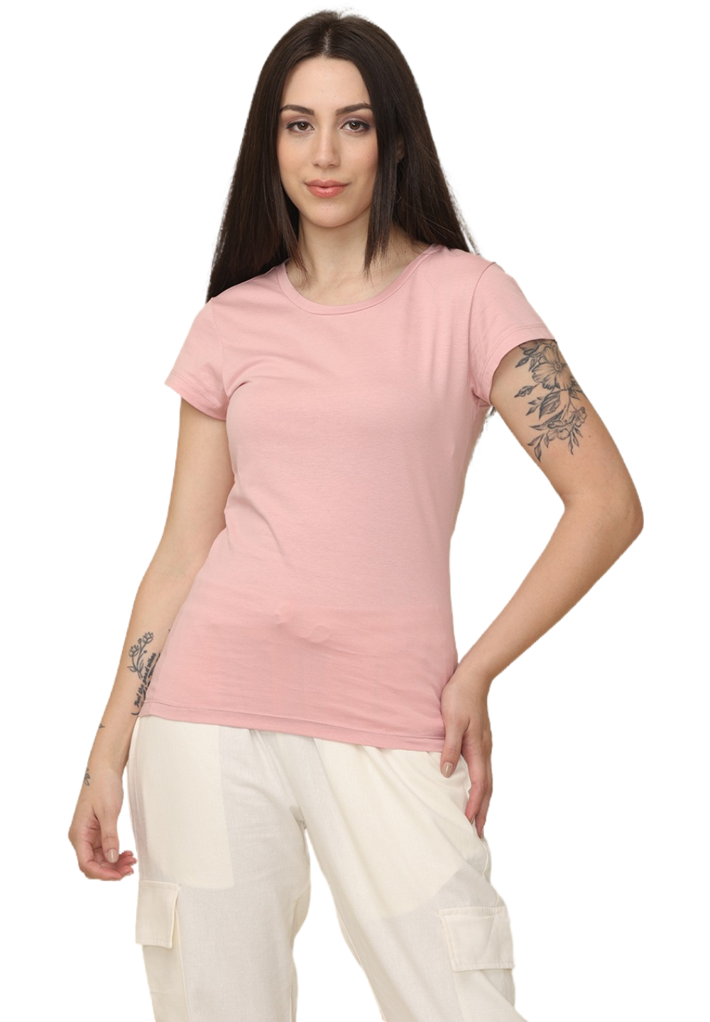 Women's Cotton Slim Fit Back Print Crew Neck T-Shirt, Light Pink