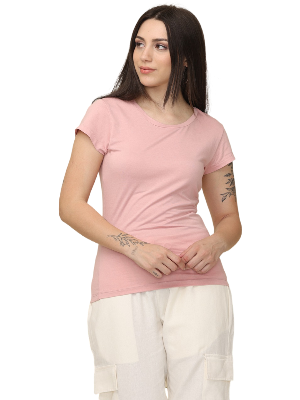 Women's Cotton Slim Fit Back Print Crew Neck T-Shirt, Light Pink