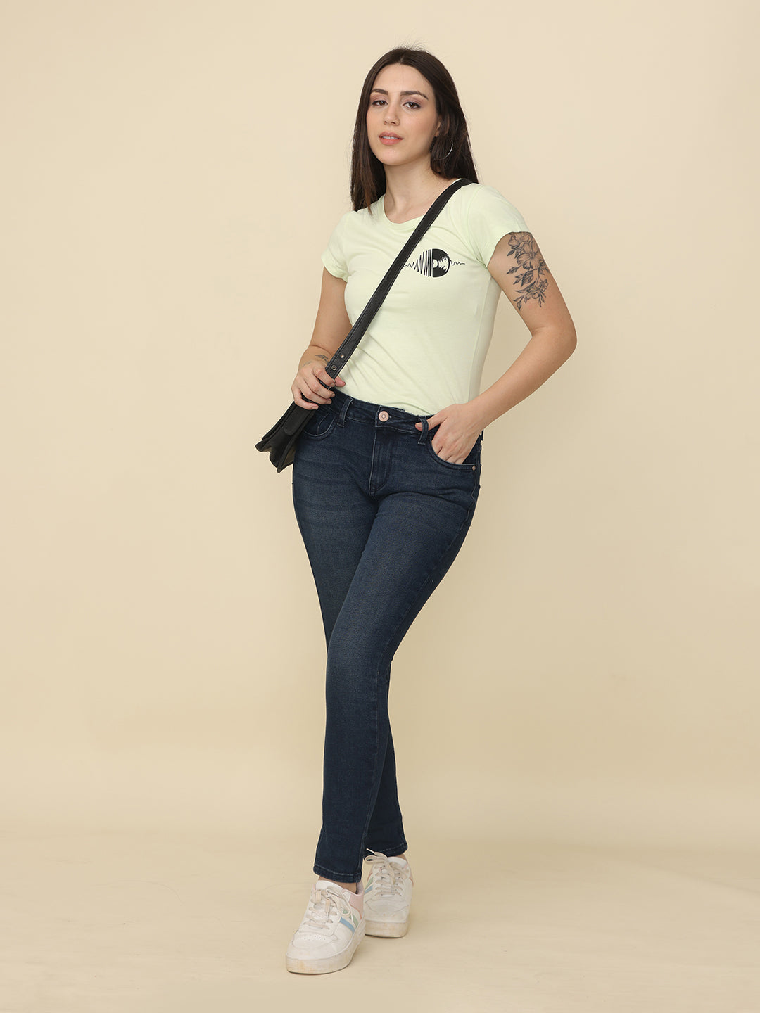 Women's Light Yellow Round Neck Printed T-Shirt