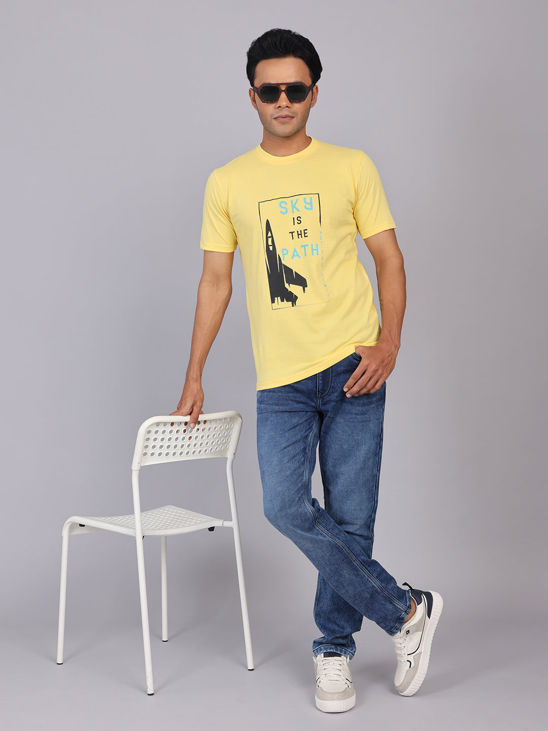 Men’s Yellow Round Neck Cotton T-Shirt