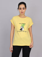 Women’s Yellow Dolman Sleeve Chest Print T-Shirt