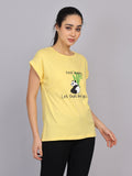 Women’s Yellow Dolman Sleeve Chest Print T-Shirt