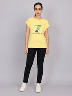 Women’s Yellow Dolman Sleeve Chest Print T-Shirt
